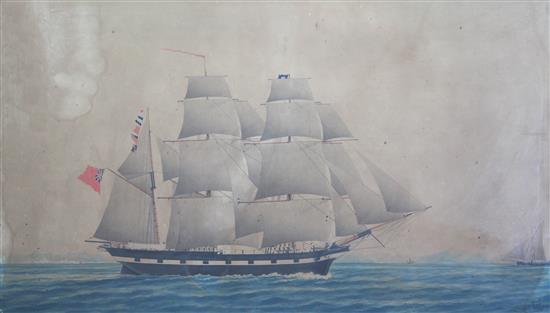 Neapolitan School Portrait of the Barque Dorothy, Commander George Smith, leaving Genoa 1858, 19 x 33.5in.